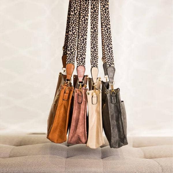 Grey Leather-Look Leopard Strap Cross Body Bag
